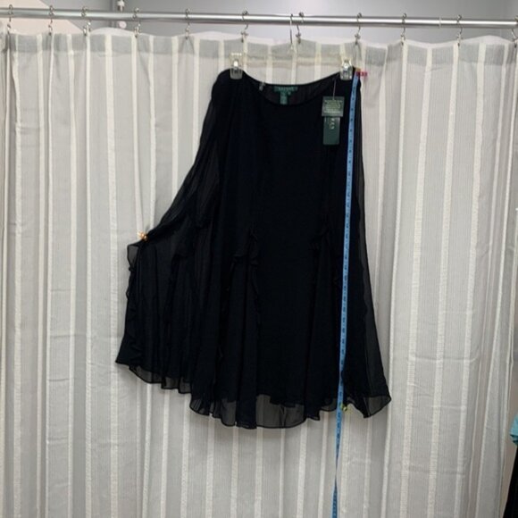 Lauren Ralph Lauren Petite Black Flowy Flutter Skirt Size 10P - NWT - Picture 2 of 11